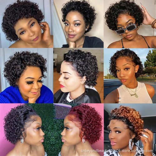 Curly Short Bob Lace Wigs Blonde Pixie Peruvian Human Hair Lace Bob Wig For Black Women Density 150% Water Wave Remy Virgin Hair